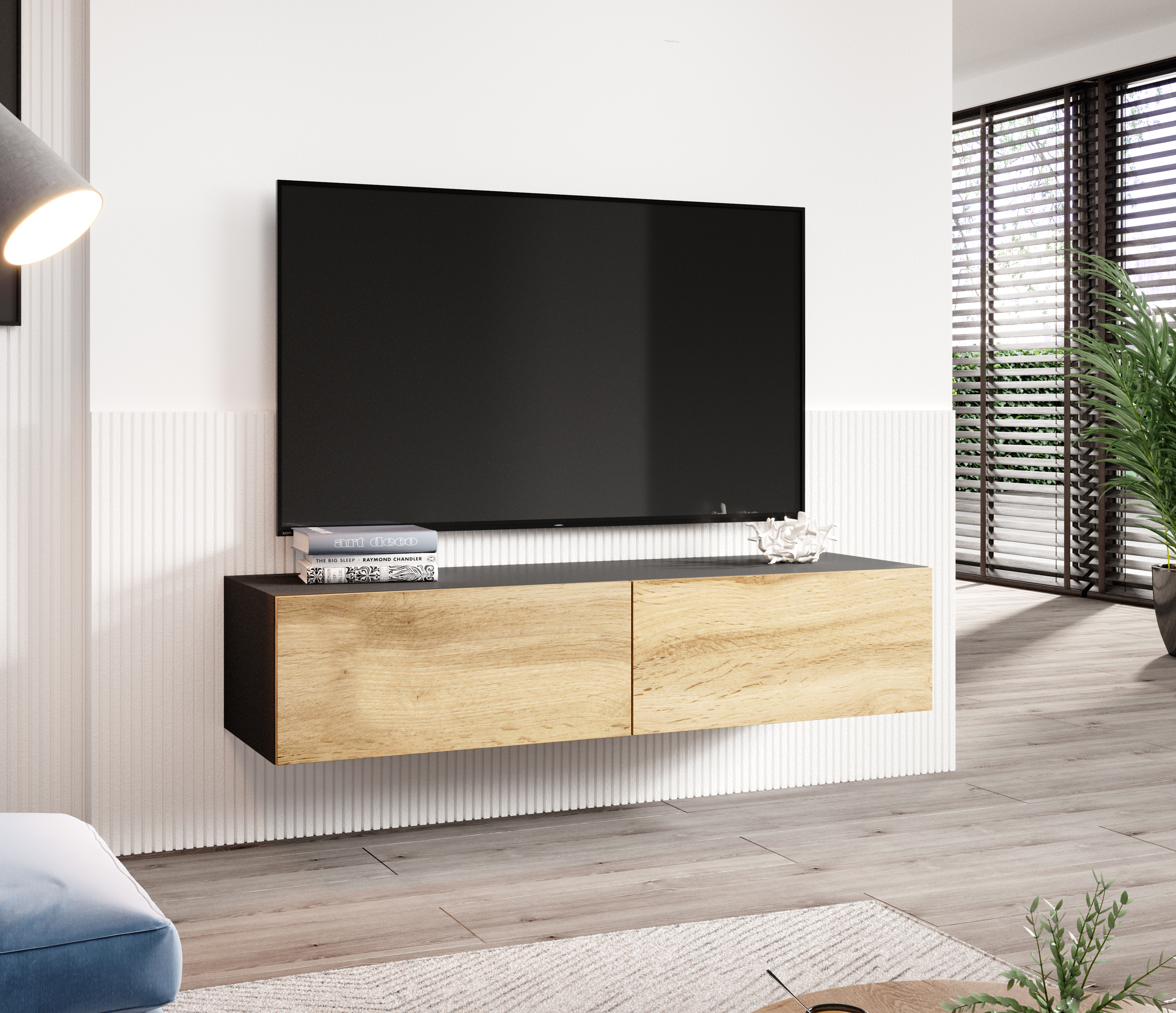 Vigo TV stolík (čierny/dub wotan) 140cm