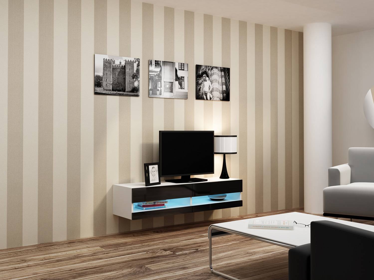 Vigo new TV stolík 140 (biela/čierny lesk)